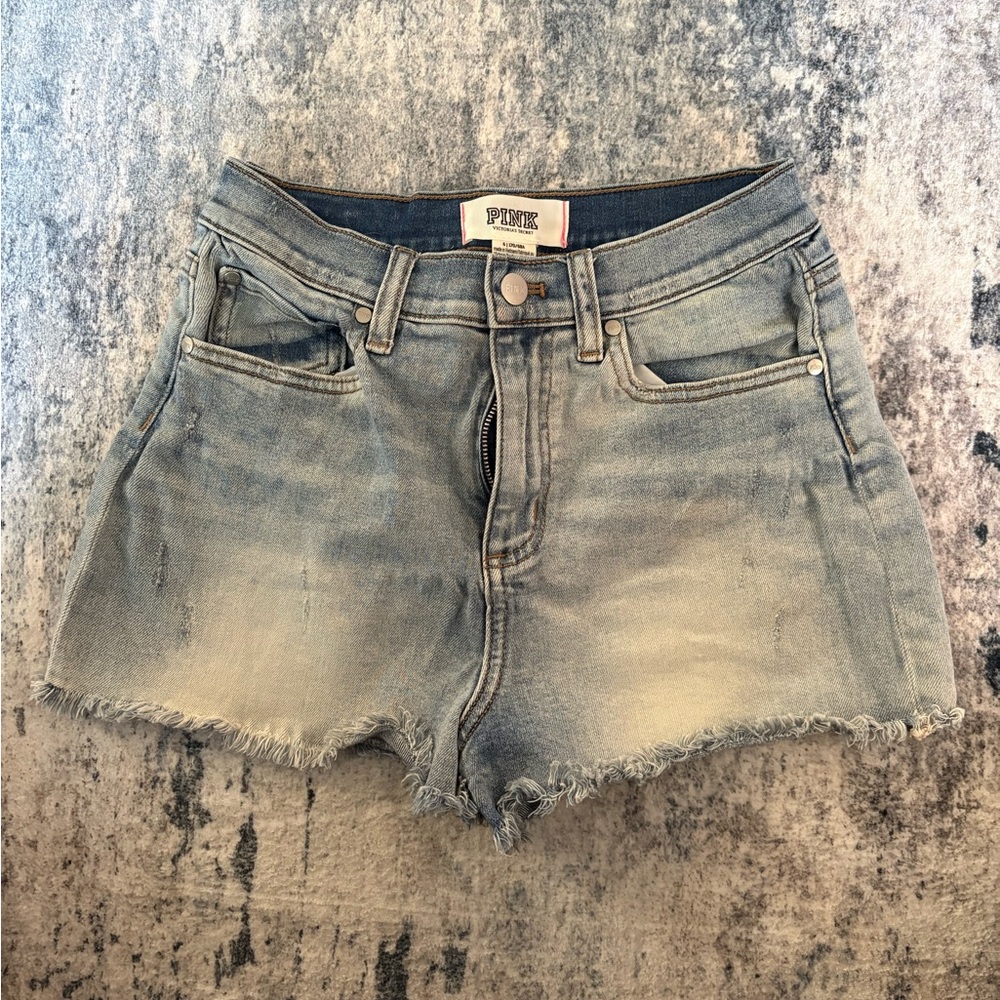 PINK Victoria's Secret High Waist Frayed Denim Shorts - Light Blue